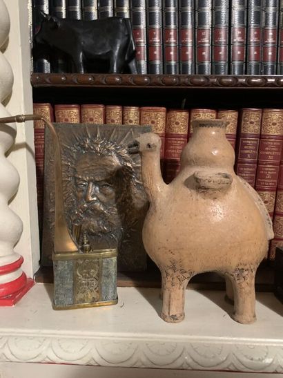 A gilt brass and stingray lighter. A zoomorphic...