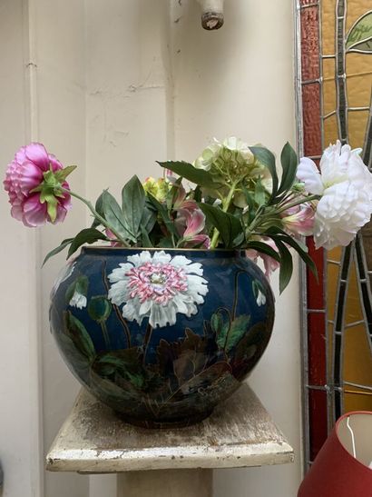 Large enameled porcelain vase with relief...
