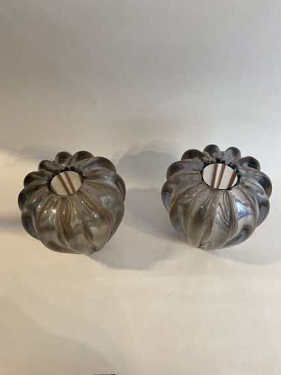 Pair of slightly pink molded crystal vas...