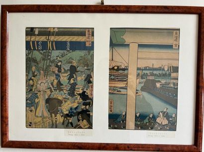 Six Japanese prints. One Chinese embroid...