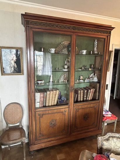 Wood veneer display case 
Bronze decoration...