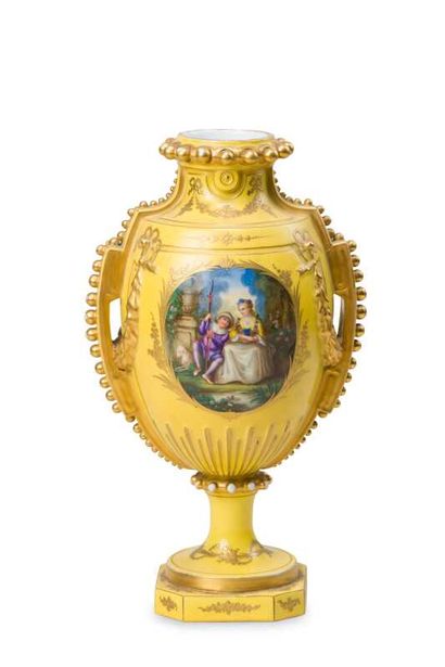 Large Saxony porcelain vase on pedestal with...