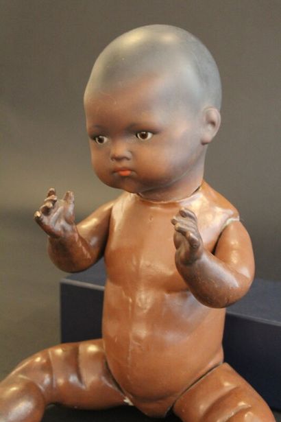 Black German doll, engraved AM (Armand Marseille),...
