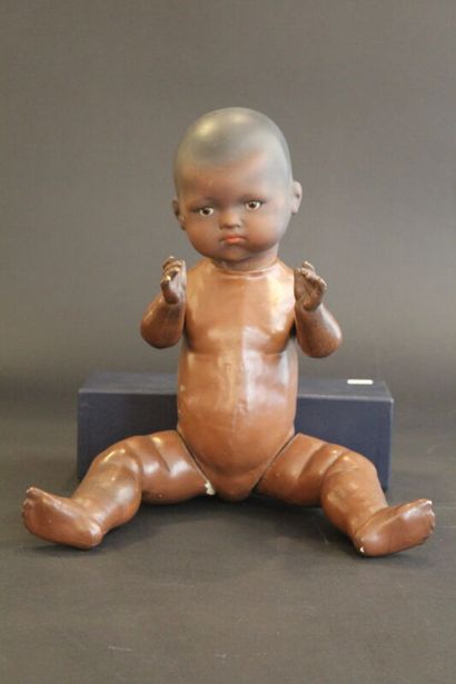 Black German doll, engraved AM (Armand Marseille),...