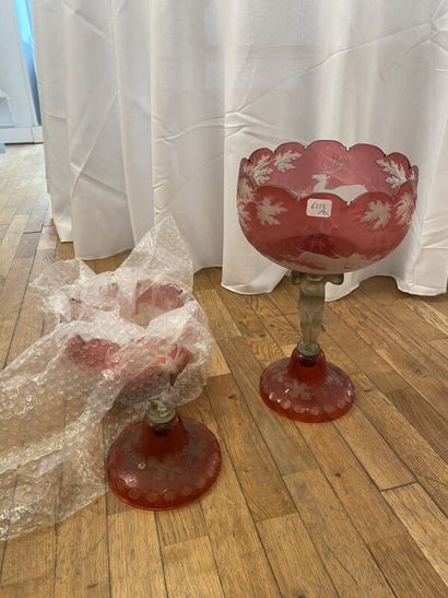 Pair of Bohemian crystal bowls with venery...