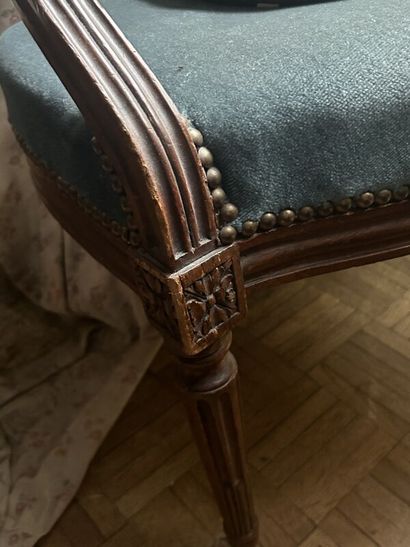 Three medallion armchairs in natural wood...