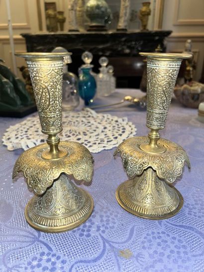Pair of small Orientalist candlesticks in...