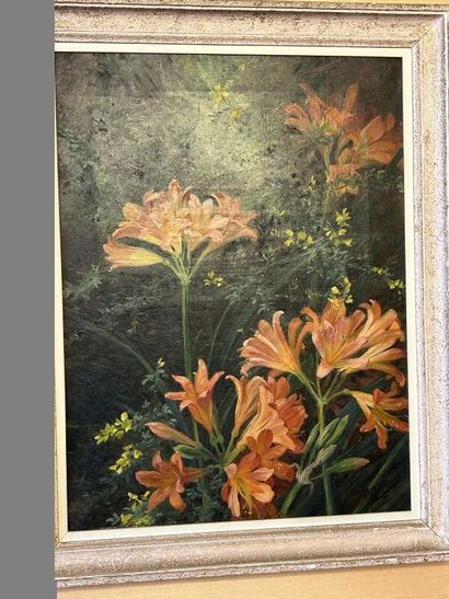 20th century school, 
Orange lilies ?
Oil...