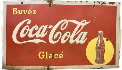 COCA-COLA
Large enameled text plaque.
No...