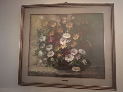 Simoni 
Bunch of flowers 
Oil (under glass)...