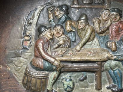 Two painted sheet metal plaques in relief
Tavern...