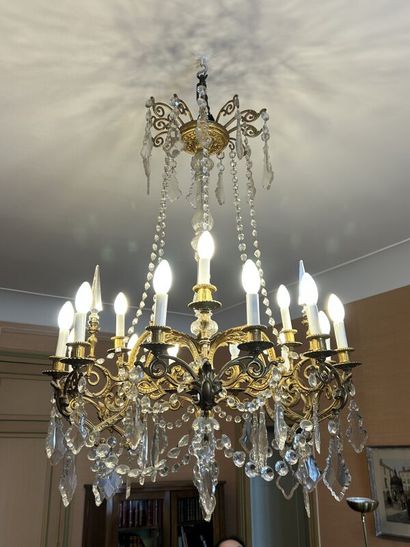 Gilded bronze chandelier with six arms, alternating...