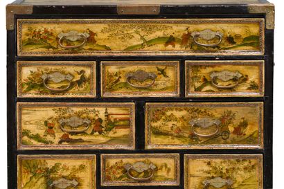 A softwood CABINET decorated on all sides...