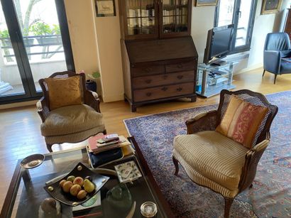 Pair of English-style caned armchairs