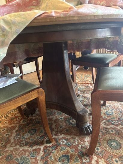 Mahogany and mahogany veneer pedestal table...