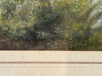 Shepherdess by the River, 
Watercolor, signed...