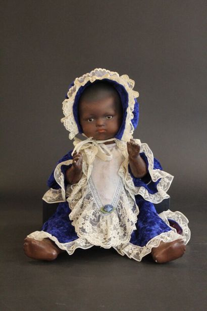 Black German doll, engraved AM (Armand Marseille),...