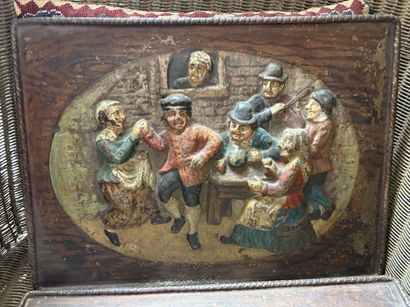Two painted sheet metal plaques in relief
Tavern...