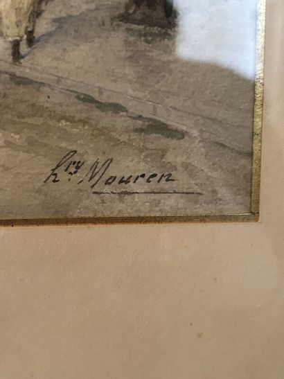 Henry Mouren ? 
Place St Michel animée, 
Watercolor...
