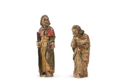 Two statuettes of saints in carved, polychromed...