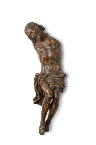 Christ in carved wood, traces of polychromy....