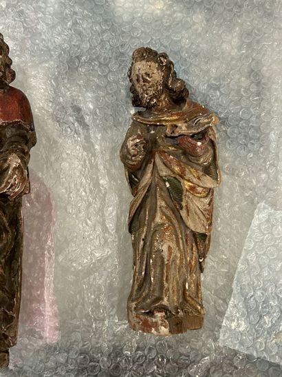 Two statuettes of saints in carved, polychromed...