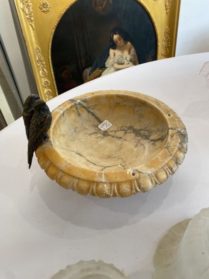 Alabaster bowl decorated with a pair of swallows...