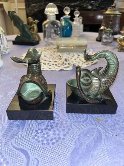 JP LE VERRIER
Pair of fish bookends in regula...