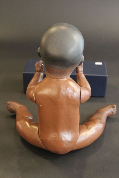 Black German doll, engraved AM (Armand Marseille),...