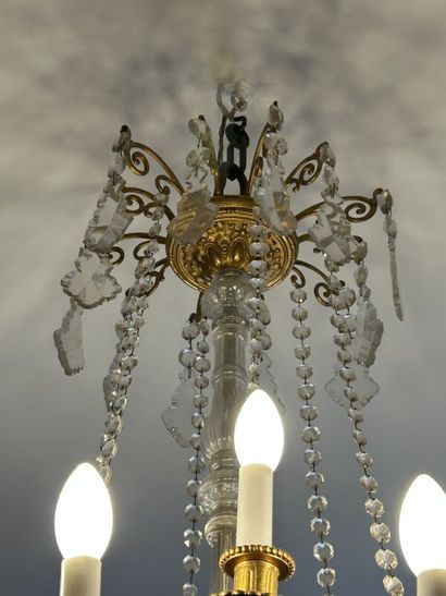 Gilded bronze chandelier with six arms, alternating...