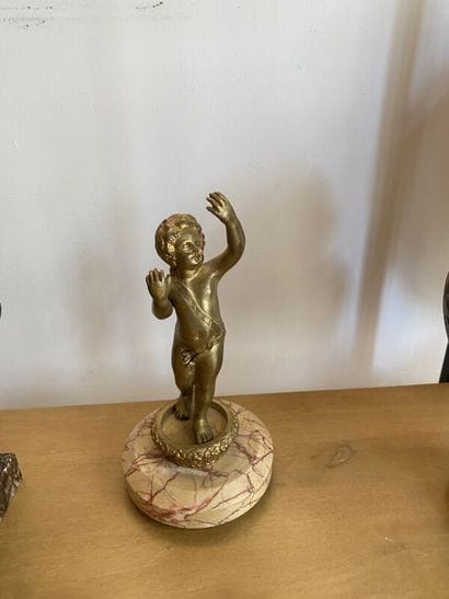 Delighted little child in gilt bronze, marble...