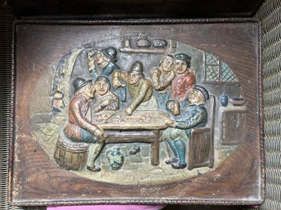 Two painted sheet metal plaques in relief
Tavern...