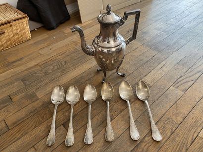 Four-legged silver-plated coffee pot decorated...