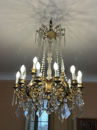 Gilded bronze chandelier with six arms, alternating...