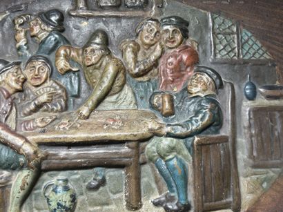 Two painted sheet metal plaques in relief
Tavern...