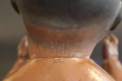 Black German doll, engraved AM (Armand Marseille),...