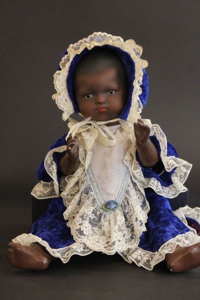 Black German doll, engraved AM (Armand Marseille),...