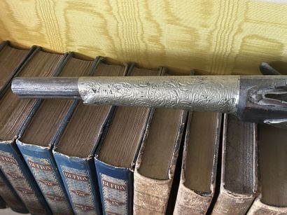 Large wooden flintlock pistol, silver ? And...