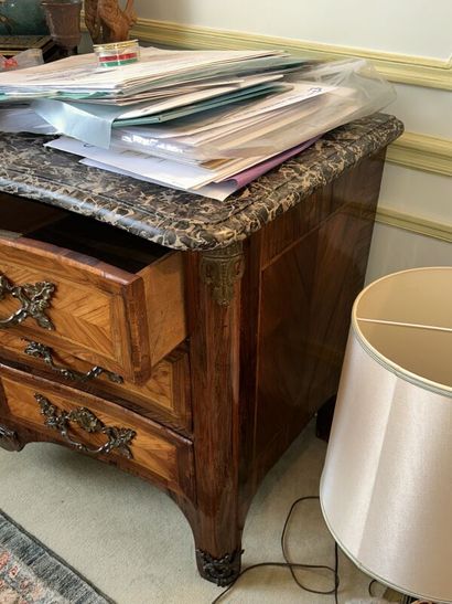 Leaf-inlaid wood chest of drawers with curved...