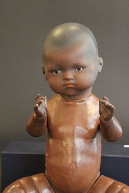Black German doll, engraved AM (Armand Marseille),...