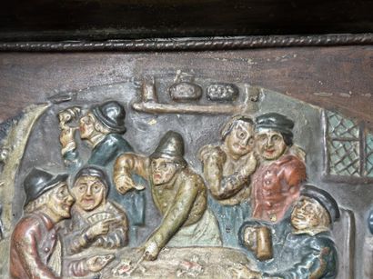 Two painted sheet metal plaques in relief
Tavern...