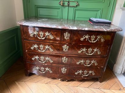 Veneered curved-front COMMODE with five drawers...
