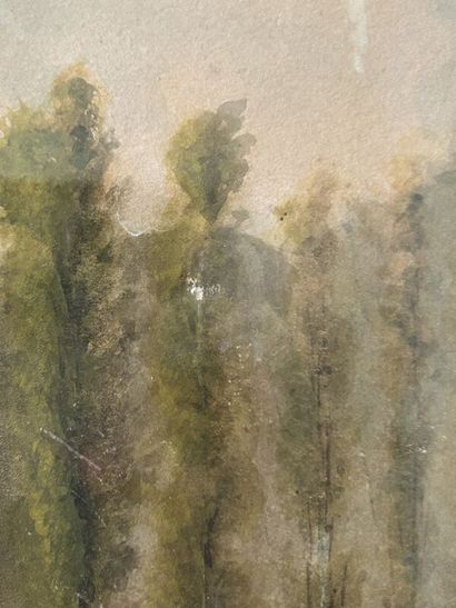 Shepherdess by the River, 
Watercolor, signed...