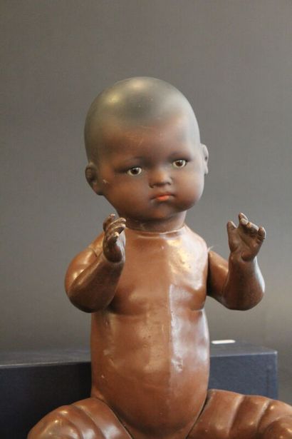 Black German doll, engraved AM (Armand Marseille),...