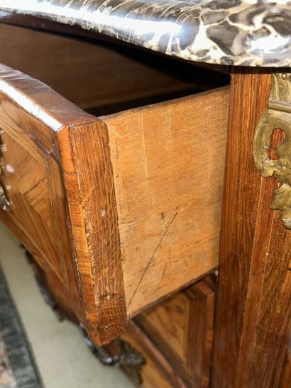Leaf-inlaid wood chest of drawers with curved...
