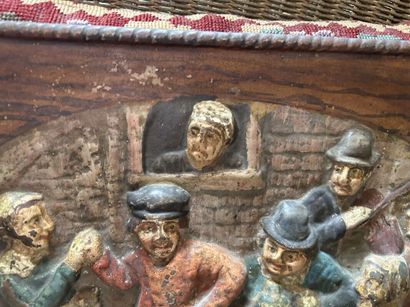 Two painted sheet metal plaques in relief
Tavern...