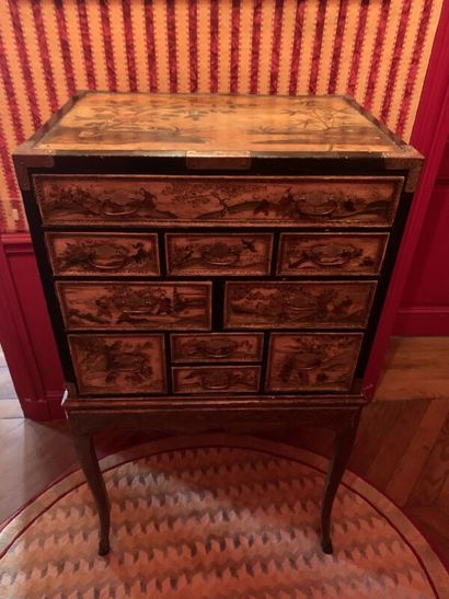 A softwood CABINET decorated on all sides...