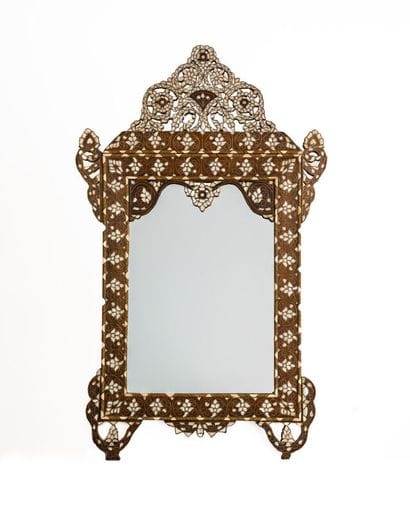 Pair of walnut mirrors inlaid with mother-of-pearl...