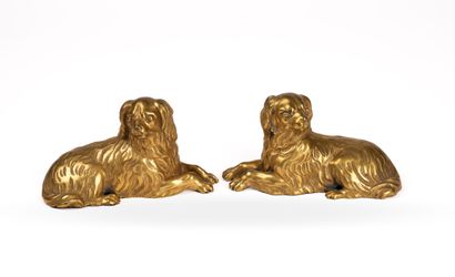 Pair of chiseled and gilded bronze statuettes...