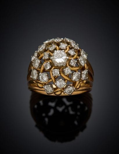 BAGUE boule en platine (min. 800‰) et fils...